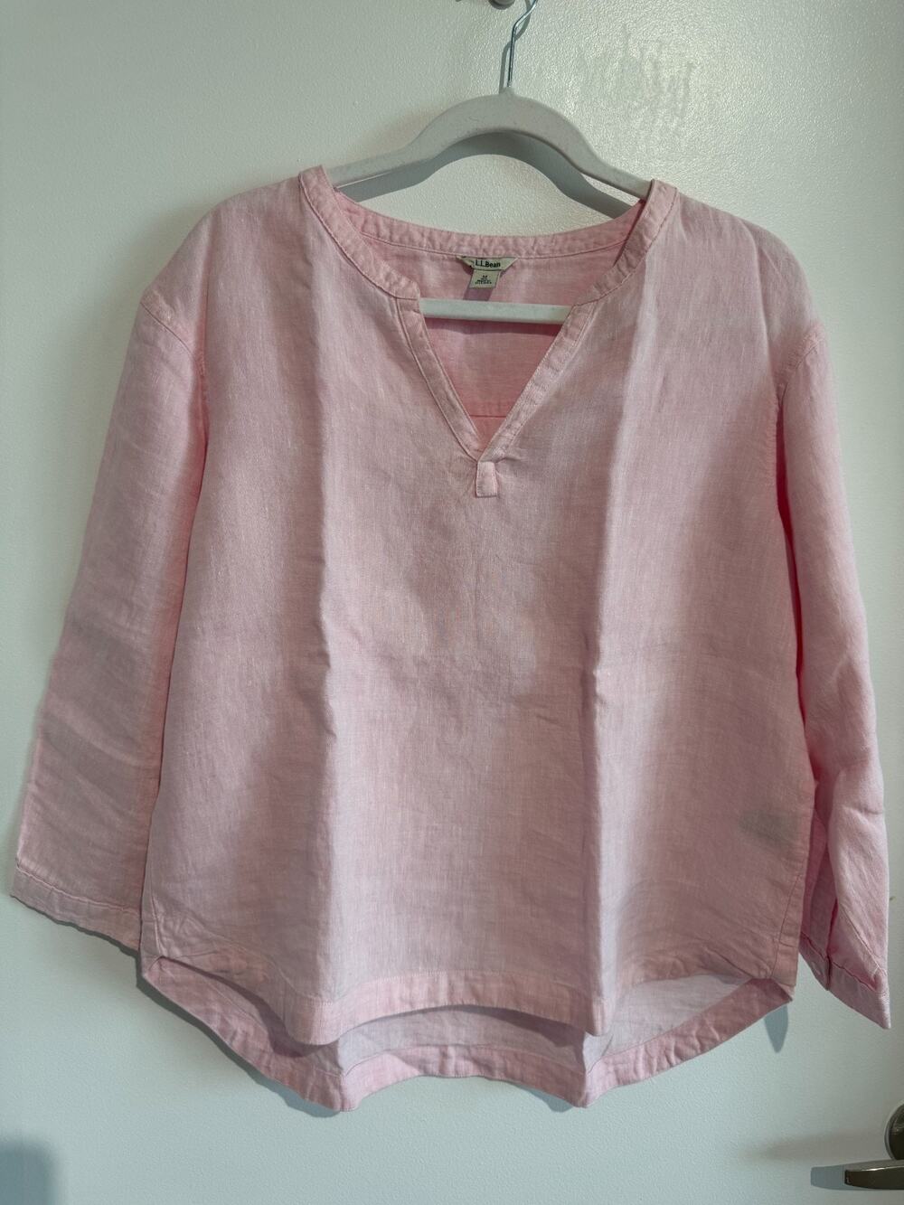 LL Bean Premium Washable Pink 100% Linen Split Neck Tunic Women M